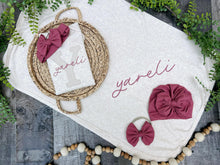 Load image into Gallery viewer, Personalized Baby Girl Outfit | Oatmeal Romper Beige Stripe Deep Rose Pink Baby Name