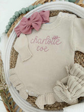 Load image into Gallery viewer, Personalized Baby Girl Newborn Outfit | Oatmeal Sweater Romper Custom Color Baby Name