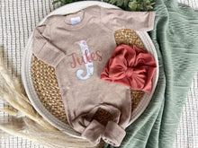 Load image into Gallery viewer, Personalized Baby Girl Outfit | Mocha Brown Romper White Floral Letter Pink Baby Name