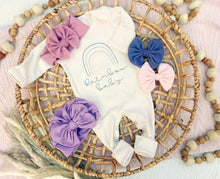 Load image into Gallery viewer, Baby Girl Outfit | Natural White Romper  Pink Blue Rainbow