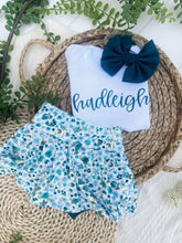 Load image into Gallery viewer, Personalized Baby Girl Outfit | White Bodysuit Blue Floral Skirt Baby Name