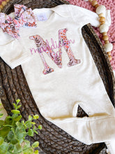 Load image into Gallery viewer, Personalized Baby Girl Outfit | Oatmeal Romper Floral Purple Pink Baby Initials