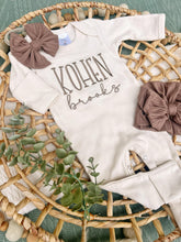 Load image into Gallery viewer, Personalized Baby Girl Newborn Outfit | Oatmeal Romper Custom Color Baby Name