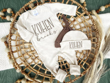 Load image into Gallery viewer, Personalized Baby Boy Newborn Outfit | Natural Oatmeal Romper Custom Color Baby Name