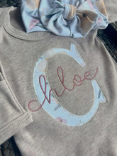 Load image into Gallery viewer, Personalized Baby Girl Outfit | Mocha Brown Romper Floral Initial