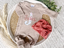 Load image into Gallery viewer, Personalized Baby Girl Outfit | Mocha Brown Romper White Floral Letter Pink Baby Name