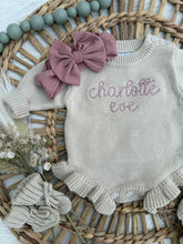 Load image into Gallery viewer, Personalized Baby Girl Newborn Outfit | Oatmeal Sweater Romper Custom Color Baby Name