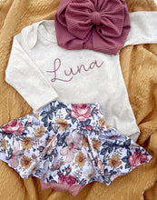Load image into Gallery viewer, Personalized Baby Girl Outfit | Oatmeal Beige Bodysuit Pink Baby Name