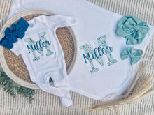 Load image into Gallery viewer, Personalized Girl Baby Outfit | White Romper Soft Green Initial Baby Name