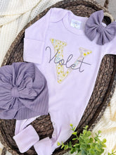 Load image into Gallery viewer, Personalized Baby Girl Outfit | Purple Romper Floral Initial