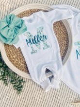 Load image into Gallery viewer, Personalized Girl Baby Outfit | White Romper Soft Green Initial Baby Name