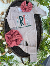 Load image into Gallery viewer, Personalized Baby Girl Outfit | Mocha Brown Romper Pink Green Custom Baby Name