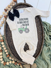 Load image into Gallery viewer, Farm Baby Outfit | Oatmeal Romper Green Tractor - Going Home
