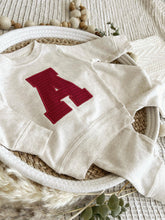 Load image into Gallery viewer, Personalized Baby Sweatshirt Set | Oatmeal Pullover Red Letter Game Day Baby Name