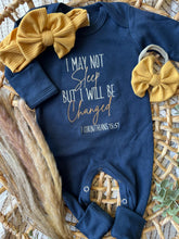 Load image into Gallery viewer, Baby Girl Outfit | Navy Romper - Funny Christian I May Not Sleep But I Will Be Changed