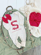 Load image into Gallery viewer, Personalized Baby Girl Outfit | Oatmeal Beige Romper Red Floral Letter