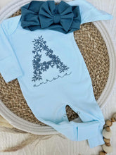 Load image into Gallery viewer, Personalized Baby Girl Outfit | Blue Romper Blue Floral Letter