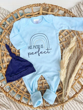 Load image into Gallery viewer, Baby Boy Outfit | Light Blue Romper His Plan Is Perfect Blue Rainbow