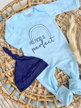 Load image into Gallery viewer, Baby Boy Outfit | Light Blue Romper His Plan Is Perfect Blue Rainbow