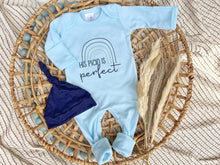 Load image into Gallery viewer, Baby Boy Outfit | Light Blue Romper His Plan Is Perfect Blue Rainbow