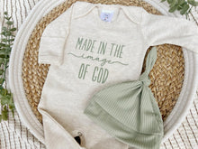 Load image into Gallery viewer, Baby Outfit | Oatmeal Romper Made In The Image Of God Sage Green