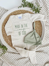 Load image into Gallery viewer, Baby Outfit | Oatmeal Romper Made In The Image Of God Sage Green