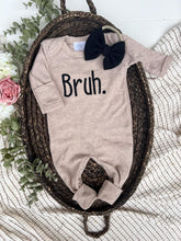 Load image into Gallery viewer, Baby Outfit | Mocha Brown Romper Black Embroidered Bruh.