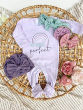 Load image into Gallery viewer, Baby Girl Outfit | Purple Romper His Plans Are Perfect Pink Blue Rainbow