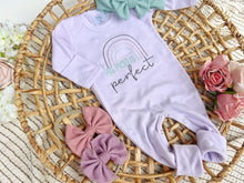 Load image into Gallery viewer, Baby Girl Outfit | Purple Romper His Plans Are Perfect Pink Blue Rainbow