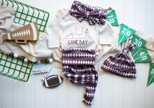 Load image into Gallery viewer, Football Baby Outfit | Oatmeal Bodysuit Football Pattern - Game Day