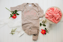 Load image into Gallery viewer, Personalized Baby Girl Outfit | Mocha Brown Romper Coral Pink Chunky Chain Custom Baby Name