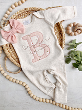 Load image into Gallery viewer, Personalized Newborn Baby Girl Outfit with Soft Pink Tiny Flowers Print Big Letter Baby Name