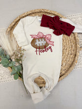 Load image into Gallery viewer, Baby Girl Football Outfit & Bow | Personalized Baby Game Day Romper