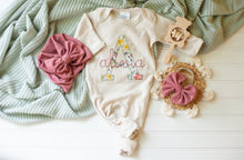 Load image into Gallery viewer, Personalized Baby Girl Outfit | Oatmeal Romper Floral Big Letter Initial Pink Baby Name