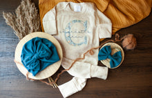 Load image into Gallery viewer, Personalized Baby Girl Outfit | Oatmeal Romper Soft Blue Floral Baby Name