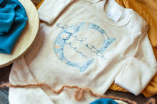 Load image into Gallery viewer, Personalized Baby Girl Outfit | Oatmeal Romper Soft Blue Floral Baby Name
