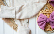 Load image into Gallery viewer, Personalized Newborn Baby Girl Outfit | Oatmeal Romper Mauve Baby Name - style: EllisonBean