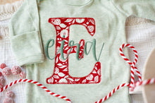 Load image into Gallery viewer, Personalized Baby Girl Outfit | Soft Green Romper Christmas Red Initial Green Baby Name - Eira