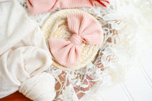 Load image into Gallery viewer, Personalized Baby Girl Outfit | Oatmeal Knotted Gown Floral Pink Gold - style: ElizabethGown