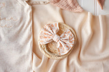 Load image into Gallery viewer, Personalized Baby Girl Outfit | Oatmeal Flutter Sleeve Ruffle Romper Tiny Floral Baby Name