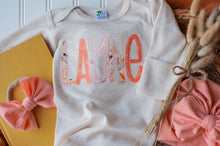 Load image into Gallery viewer, Personalized Baby Girl Outfit | Oatmeal Baby Tie Gown Floral Pink Yellow Baby Name