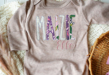 Load image into Gallery viewer, Personalized Baby Girl Outfit | Mocha Brown Baby Tie Gown Purple Pink Baby Name