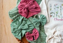 Load image into Gallery viewer, Personalized Baby Girl | Oatmeal Knotted Gown Green White Floral Pink with Name