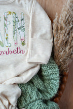 Load image into Gallery viewer, Personalized Baby Girl | Oatmeal Knotted Gown Green White Floral Pink with Name