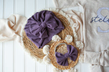 Load image into Gallery viewer, Personalized Baby Girl Outfit | Oatmeal Beige Romper Purple Baby Name