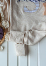 Load image into Gallery viewer, Personalized Baby Girl Outfit | Oatmeal Beige Romper Purple Baby Name