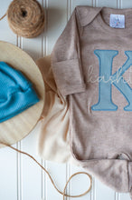 Load image into Gallery viewer, Personalized Baby Boy Name Outfit | Mocha Brown Romper Blue Initial
