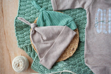 Load image into Gallery viewer, Personalized Newborn Baby Boy Outfit | Mocha Brown Romper Beige Stripe Green Baby Name