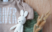 Load image into Gallery viewer, Personalized Newborn Baby Boy Outfit | Mocha Brown Romper Beige Stripe Green Baby Name