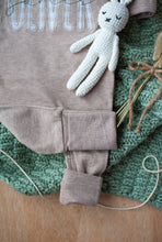 Load image into Gallery viewer, Personalized Newborn Baby Boy Outfit | Mocha Brown Romper Beige Stripe Green Baby Name